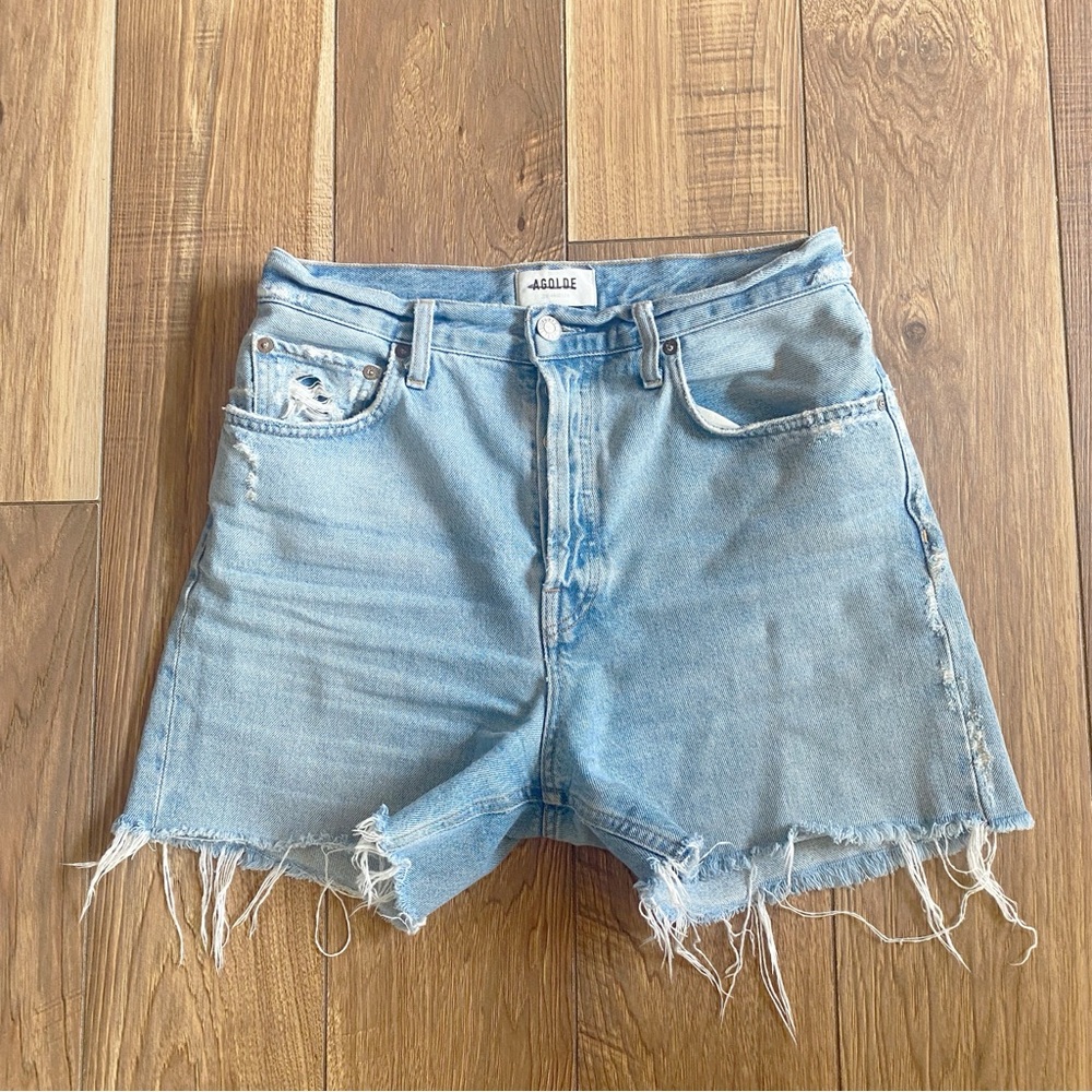 Agolde Denim Blue Distressed Women Shorts